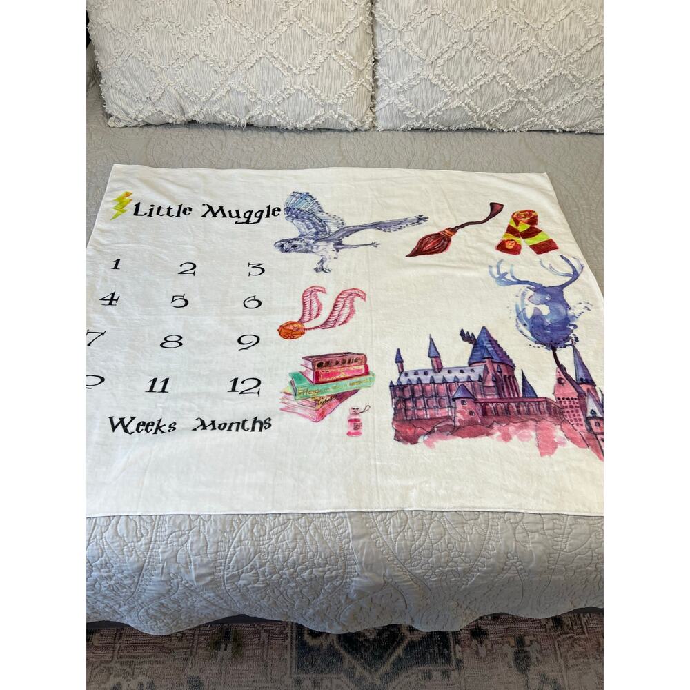 Little Muggle Wizard Themed Baby Milestone Photo Pictures Blanket Day Week Month